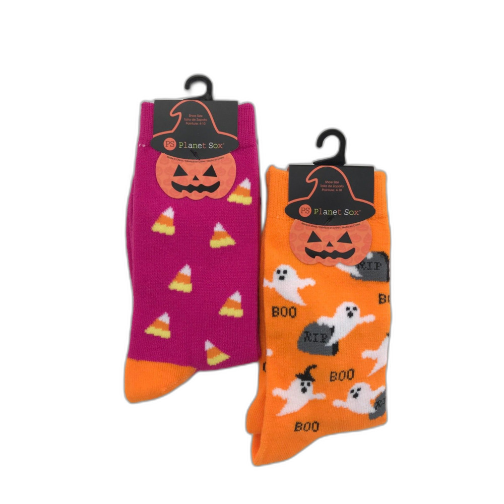 Planet Sox Halloween Crew Sock Set Pink Candy Corns Orange Ghosts Cute Size 4-10